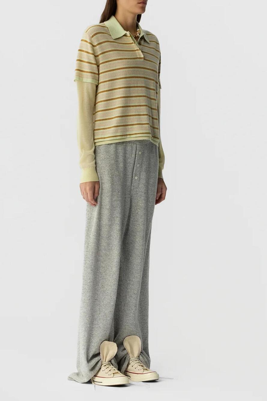 NEW GUEST IN RESIDENCE layered stripe rugby cashmere polo top in lime combo - Picture 2 of 4